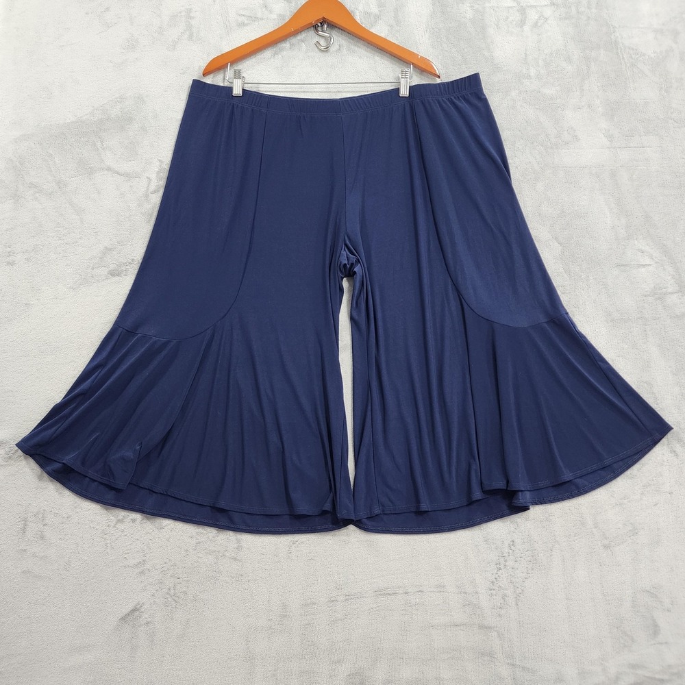 Serengeti Pants Womens 2X Blue Jersey Crop Wide Leg Pull On Stretch Flowy Casual